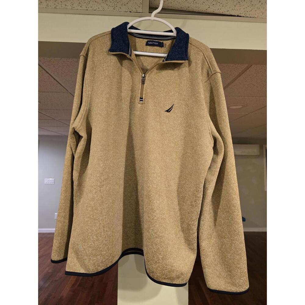MEN'S NAUTICA QUARTER ZIP SWEATER $80 RETAIL TAN NAVY XXL